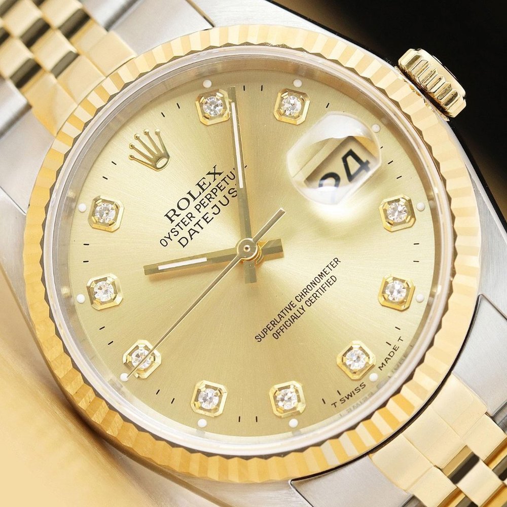 Factory Rolex Diamond Dial 18k Champagne Men's Watch